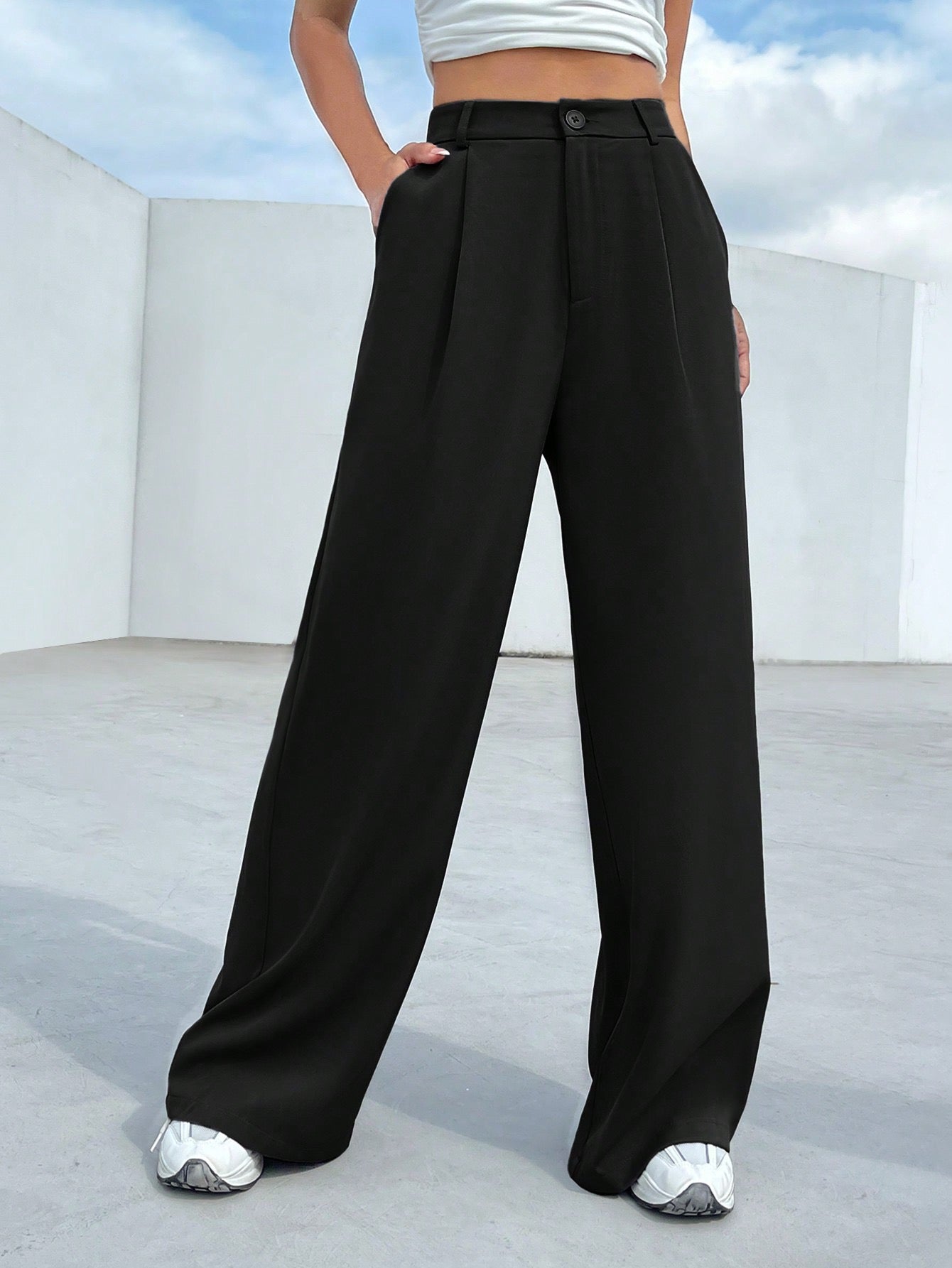 PANTALON PIERNA ANCHA NEGRO