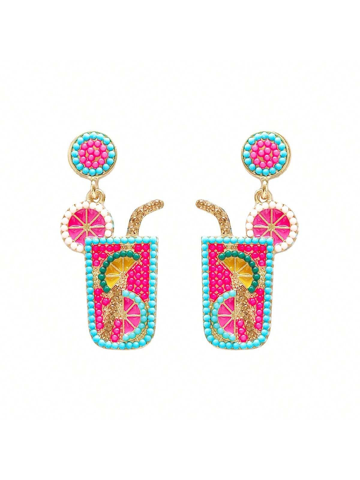 ZARCILLOS CON DISEÑO DE BEBIDA