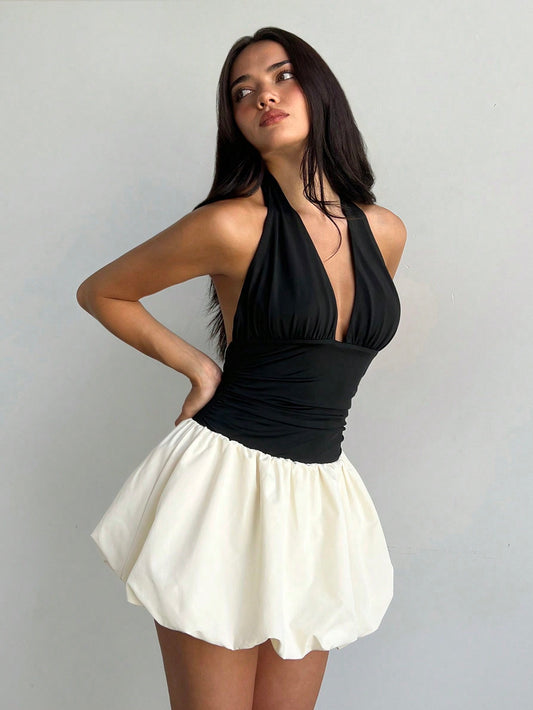 VESTIDO CORTE EN V TIPO BURBUJA