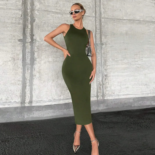 VESTIDO LARGO VERDE OLIVO