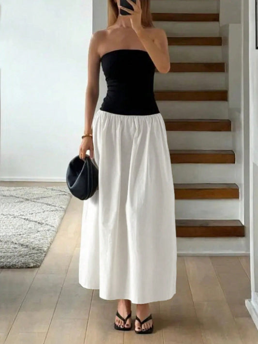 VESTIDO SIN TIRANTES BLANCO Y NEGRO