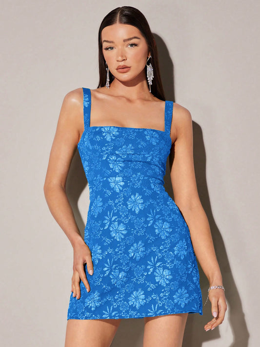 VESTIDO AZUL ELEGANTE DE FLORES