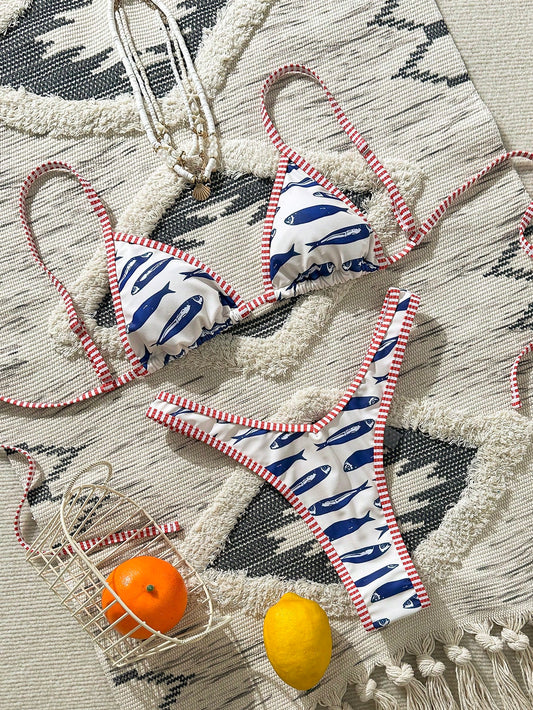 TRAJE DE BAÑO DOS PIEZAS ESTAMPADO DE PECES