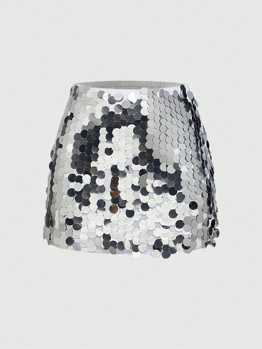 FALDA DE LENTEJUELAS PLATEADA