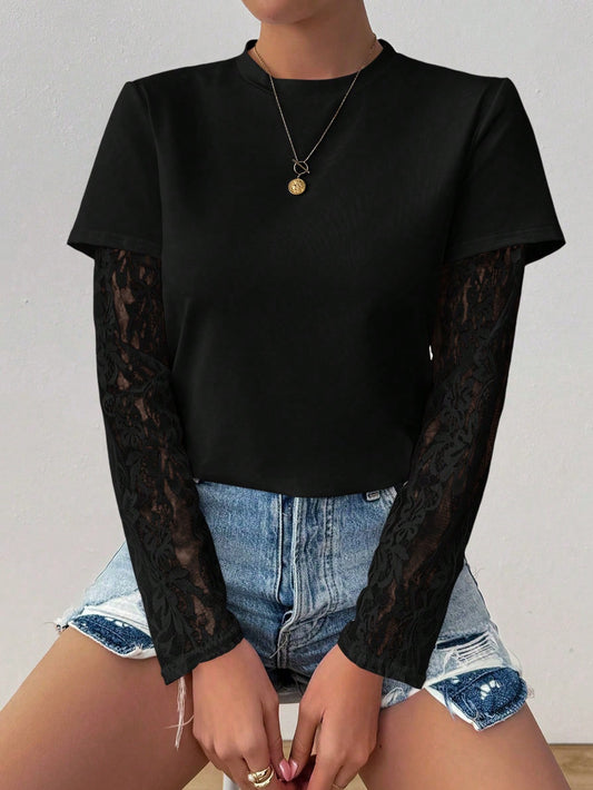 CAMISA CON MANGA LARGA DE ENCAJE